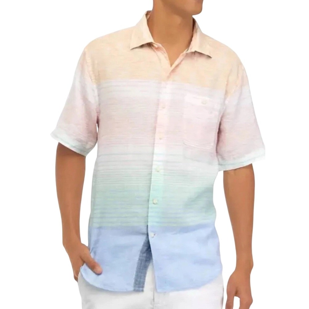 Tommy Bahama Sand Linen‎ Multicolor Easy Sunrise Short Sleeve Men's Shirt - XXL